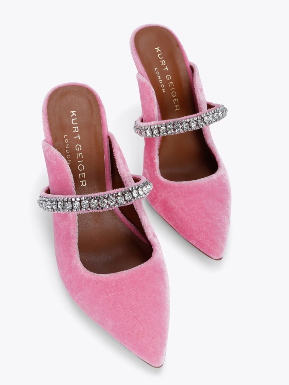 Kurt Geiger Duke Pink Velvet Crystal Strap Pointed Toe Mule Heels 41
